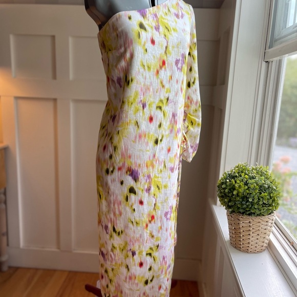 Linen Blend One-Shoulder Multicolor Dress Size Medium - Picture 2 of 8